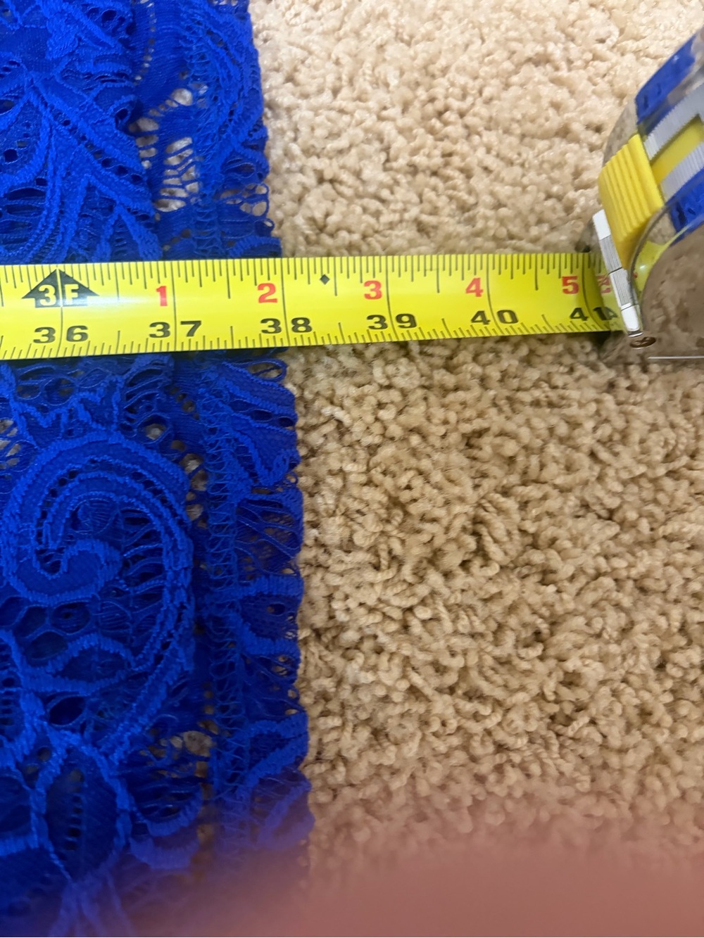 Royal Blue Lace A-Line Dress with Waist Tie - Picture 11 of 11